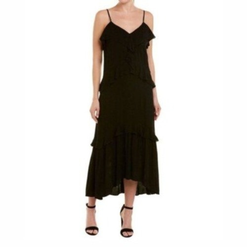 Parker‎ New York Black Ruffle Tiered Midi Dress P8J4563SQR Women XS NWT